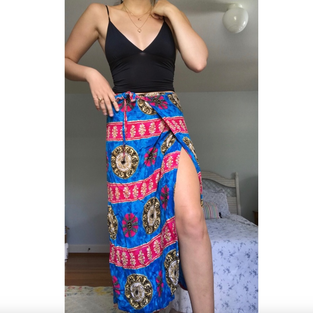 Vintage Tropical Midi Sarong Tie Skirt